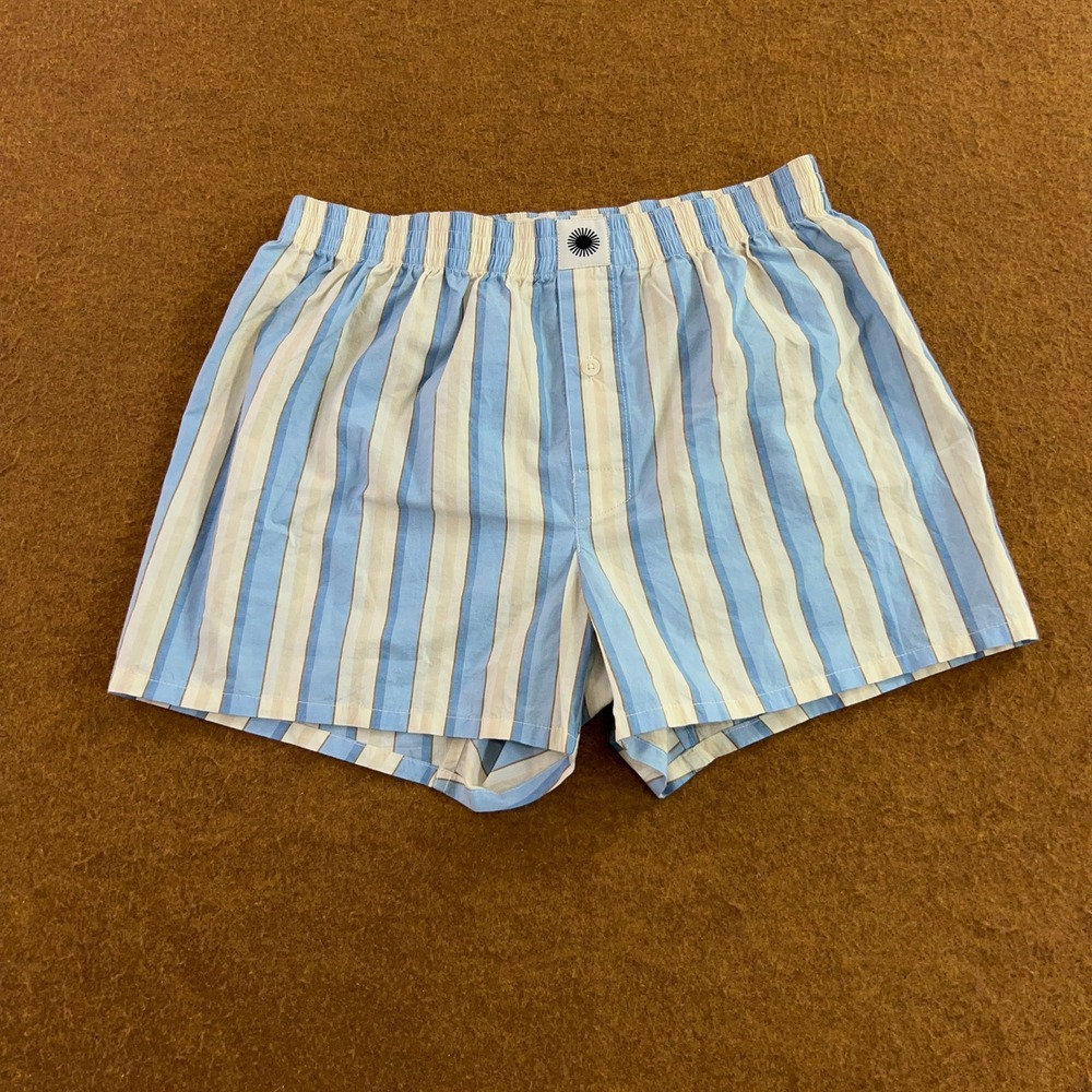 Thinking Mu Womens XS Blue Striped Cotton Elastic Waist Boxer Lounge Shorts New